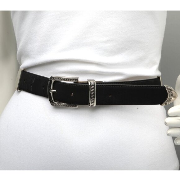 Vintage Avanti Leather Medusa Head Belt Silver Chain Black Italy Metal Hardware - Picture 6 of 13